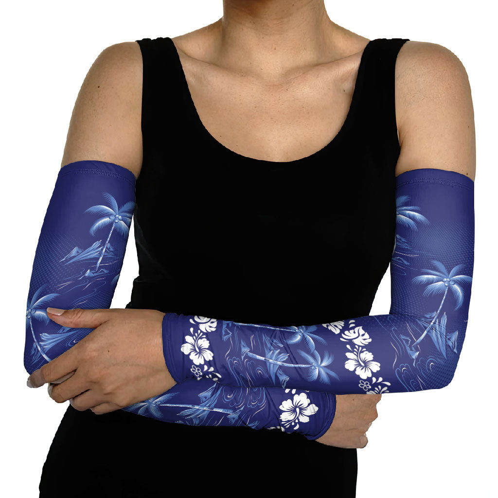 Blue Hawaii Palm Tree Hibiscus Arm Sleeves Fantasy Summer Vibe