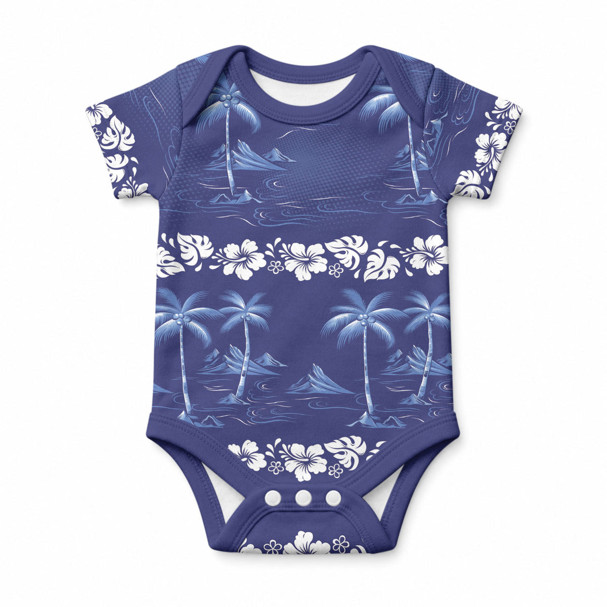 Blue Hawaii Palm Tree Hibiscus Baby Onesie Fantasy Summer Vibe