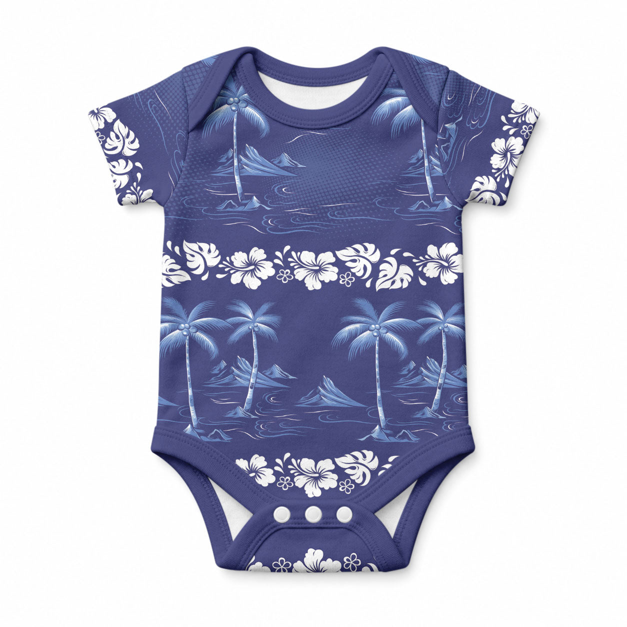 Blue Hawaii Palm Tree Hibiscus Baby Onesie Fantasy Summer Vibe