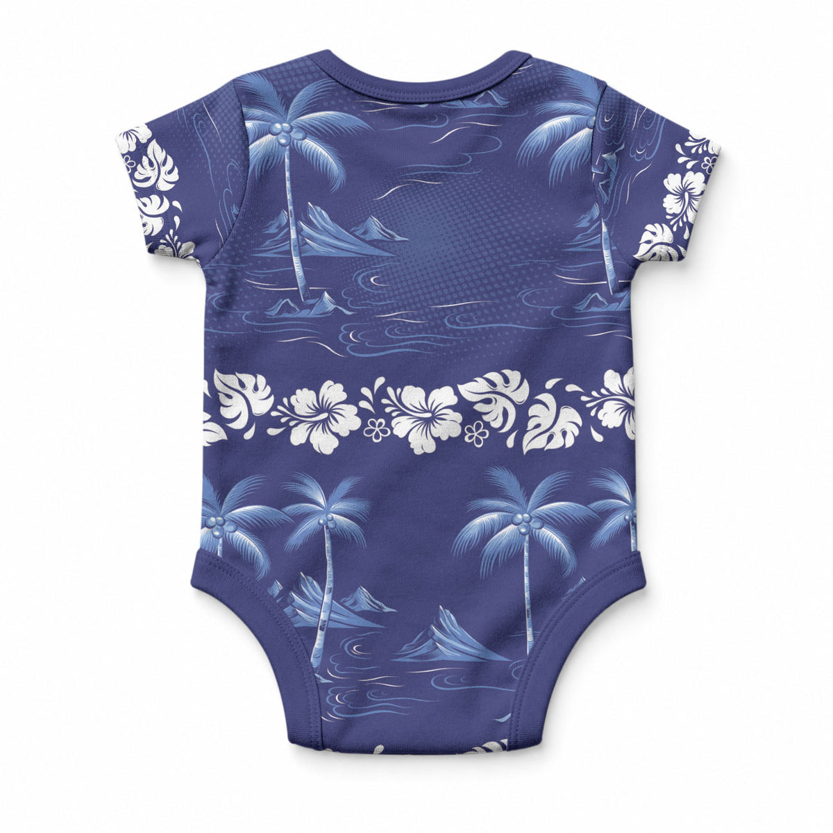 Blue Hawaii Palm Tree Hibiscus Baby Onesie Fantasy Summer Vibe