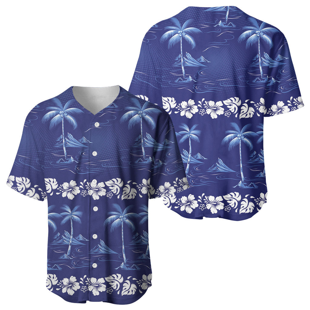 Blue Hawaii Palm Tree Hibiscus Baseball Jersey Fantasy Summer Vibe