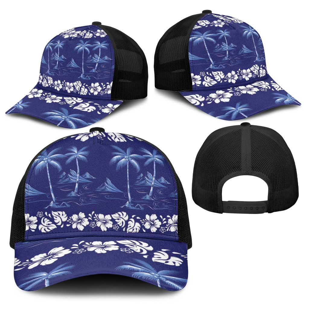 Blue Hawaii Palm Tree Hibiscus Baseball Net Cap Fantasy Summer Vibe
