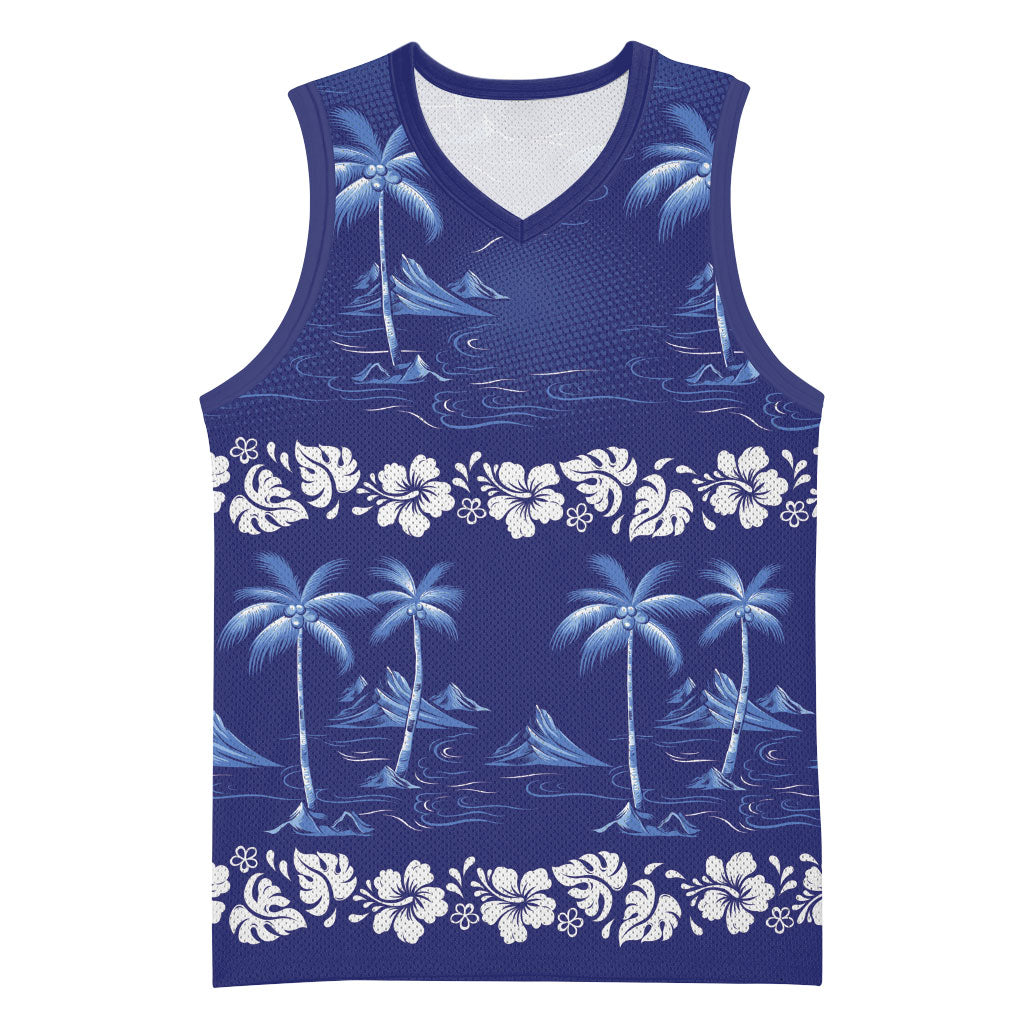 Blue Hawaii Palm Tree Hibiscus Basketball Jersey Fantasy Summer Vibe