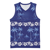 Blue Hawaii Palm Tree Hibiscus Basketball Jersey Fantasy Summer Vibe