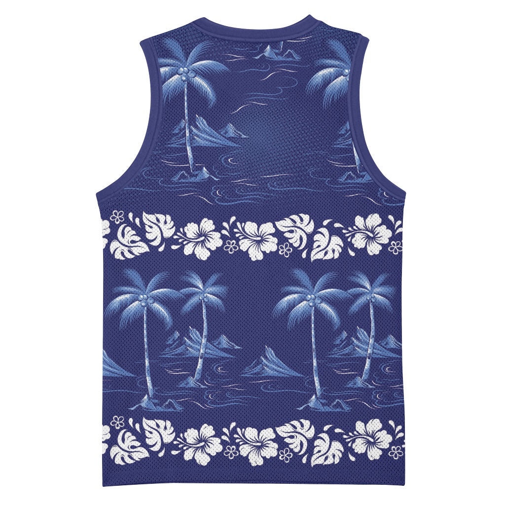 Blue Hawaii Palm Tree Hibiscus Basketball Jersey Fantasy Summer Vibe