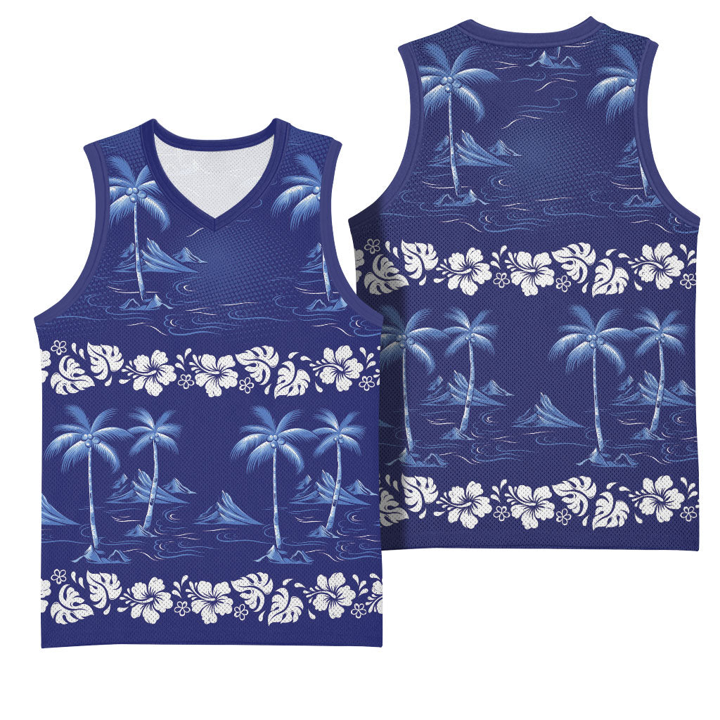 Blue Hawaii Palm Tree Hibiscus Basketball Jersey Fantasy Summer Vibe