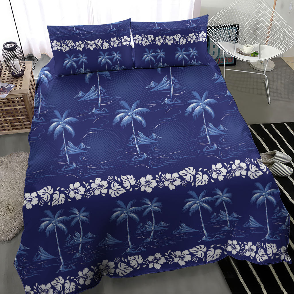 Blue Hawaii Palm Tree Hibiscus Bedding Set Fantasy Summer Vibe