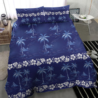 Blue Hawaii Palm Tree Hibiscus Bedding Set Fantasy Summer Vibe