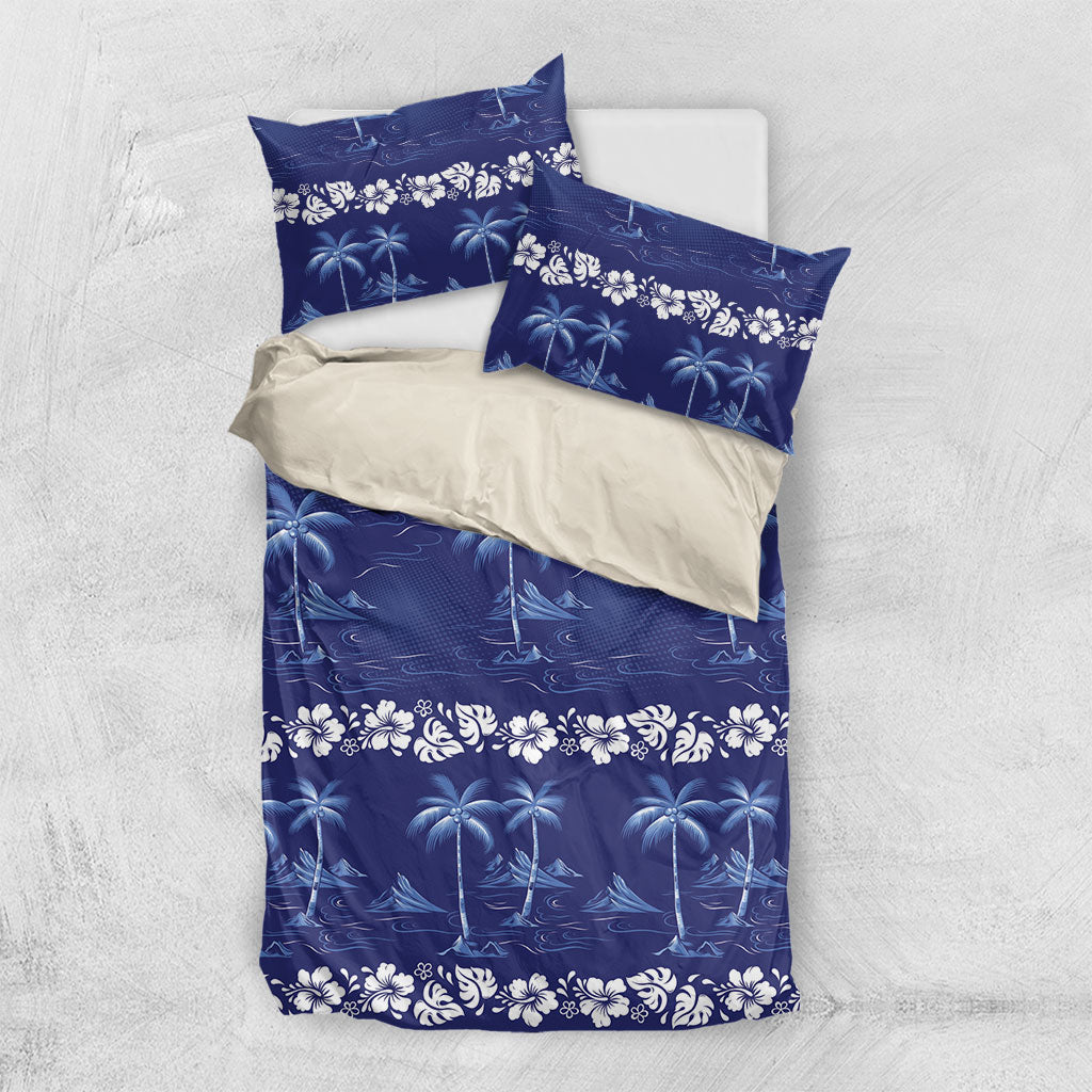 Blue Hawaii Palm Tree Hibiscus Bedding Set Fantasy Summer Vibe