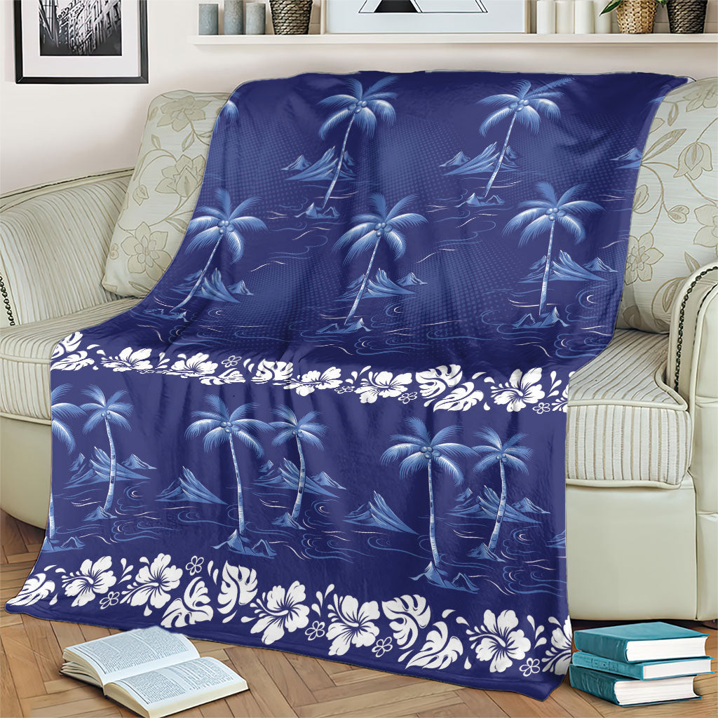 Blue Hawaii Palm Tree Hibiscus Blanket Fantasy Summer Vibe