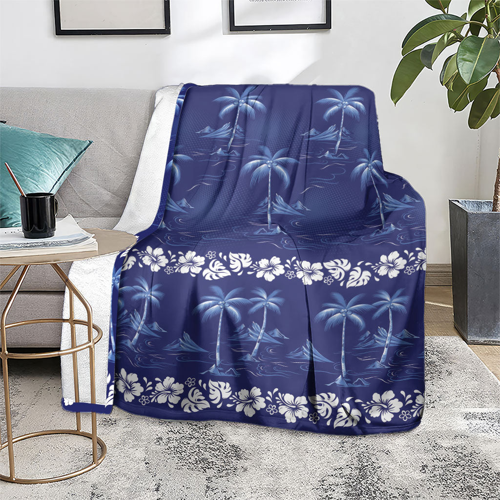 Blue Hawaii Palm Tree Hibiscus Blanket Fantasy Summer Vibe