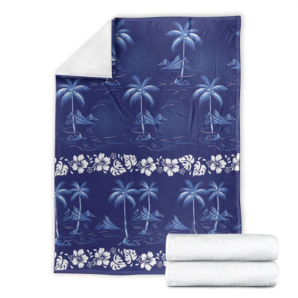 Blue Hawaii Palm Tree Hibiscus Blanket Fantasy Summer Vibe