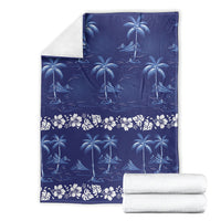 Blue Hawaii Palm Tree Hibiscus Blanket Fantasy Summer Vibe