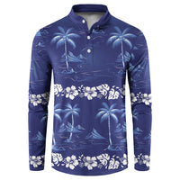 Blue Hawaii Palm Tree Hibiscus Button Sweatshirt Fantasy Summer Vibe