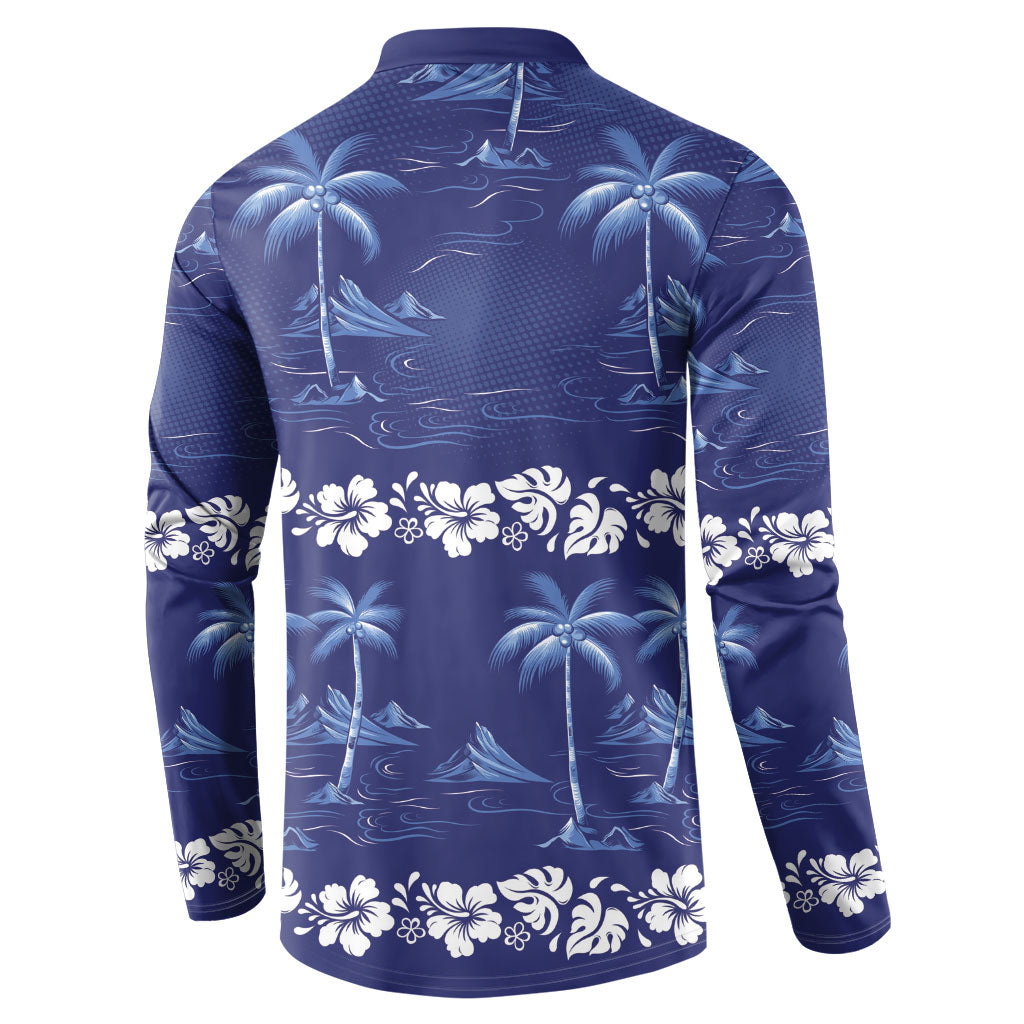 Blue Hawaii Palm Tree Hibiscus Button Sweatshirt Fantasy Summer Vibe