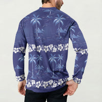 Blue Hawaii Palm Tree Hibiscus Button Sweatshirt Fantasy Summer Vibe
