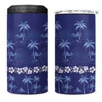 Blue Hawaii Palm Tree Hibiscus 4 in 1 Can Cooler Tumbler Fantasy Summer Vibe