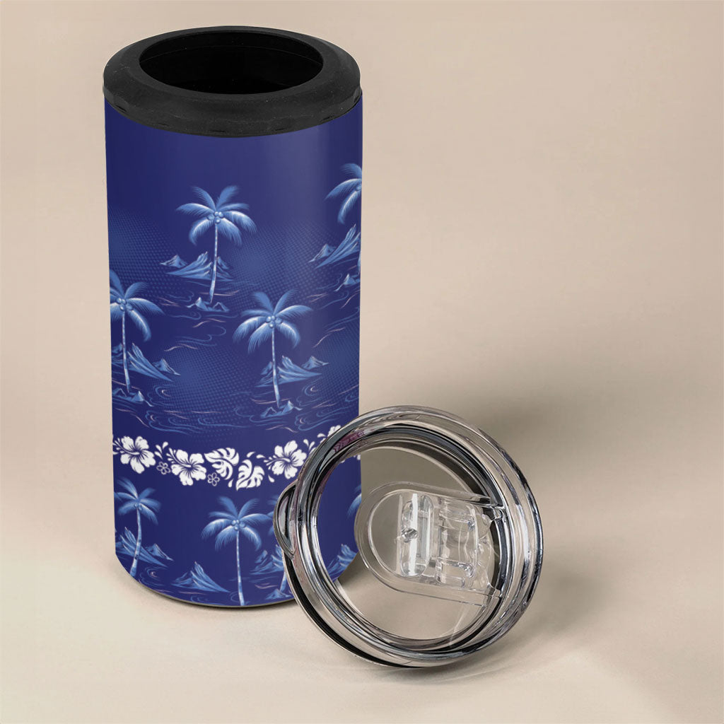 Blue Hawaii Palm Tree Hibiscus 4 in 1 Can Cooler Tumbler Fantasy Summer Vibe