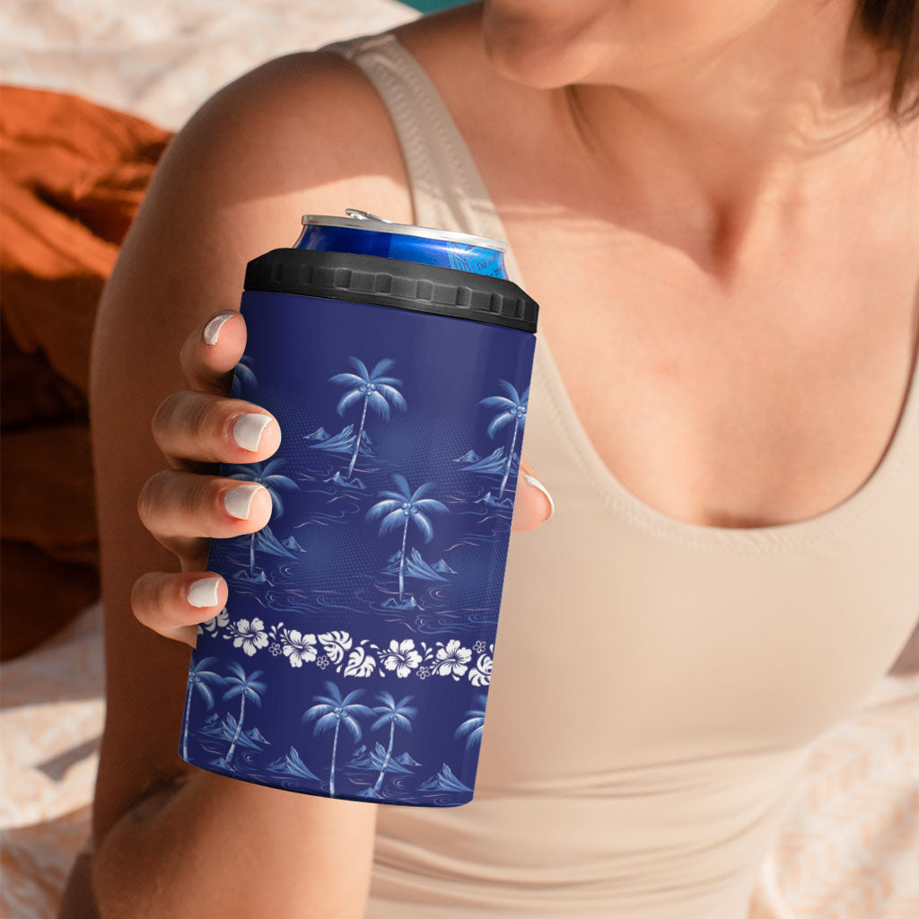 Blue Hawaii Palm Tree Hibiscus 4 in 1 Can Cooler Tumbler Fantasy Summer Vibe