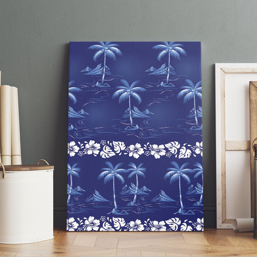Blue Hawaii Palm Tree Hibiscus Canvas Wall Art Fantasy Summer Vibe