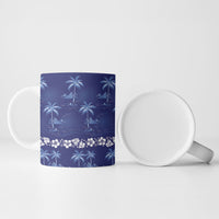 Blue Hawaii Palm Tree Hibiscus Ceramic Mug Fantasy Summer Vibe