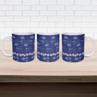 Blue Hawaii Palm Tree Hibiscus Ceramic Mug Fantasy Summer Vibe