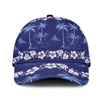 Blue Hawaii Palm Tree Hibiscus Classic Cap Fantasy Summer Vibe