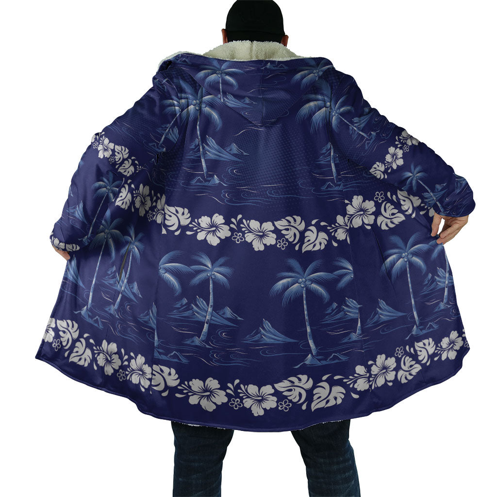 Blue Hawaii Palm Tree Hibiscus Cloak Fantasy Summer Vibe