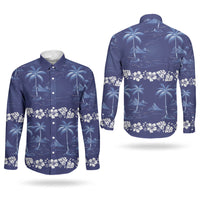 Blue Hawaii Palm Tree Hibiscus Couples Matching Off Shoulder Maxi Dress and Long Sleeve Button Shirt Fantasy Summer Vibe
