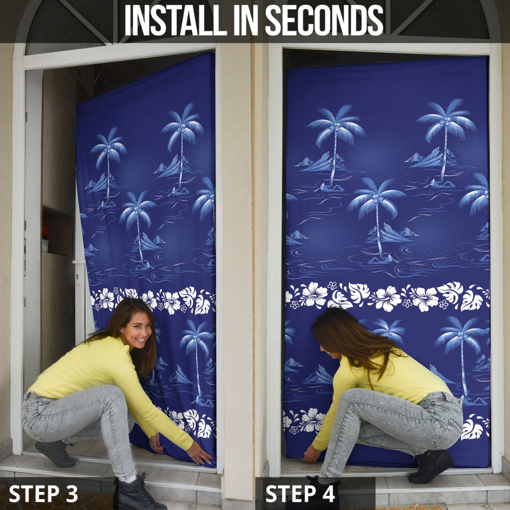 Blue Hawaii Palm Tree Hibiscus Door Cover Fantasy Summer Vibe