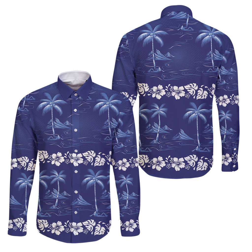 Blue Hawaii Palm Tree Hibiscus Family Matching Short Sleeve Bodycon Dress and Hawaiian Shirt Fantasy Summer Vibe