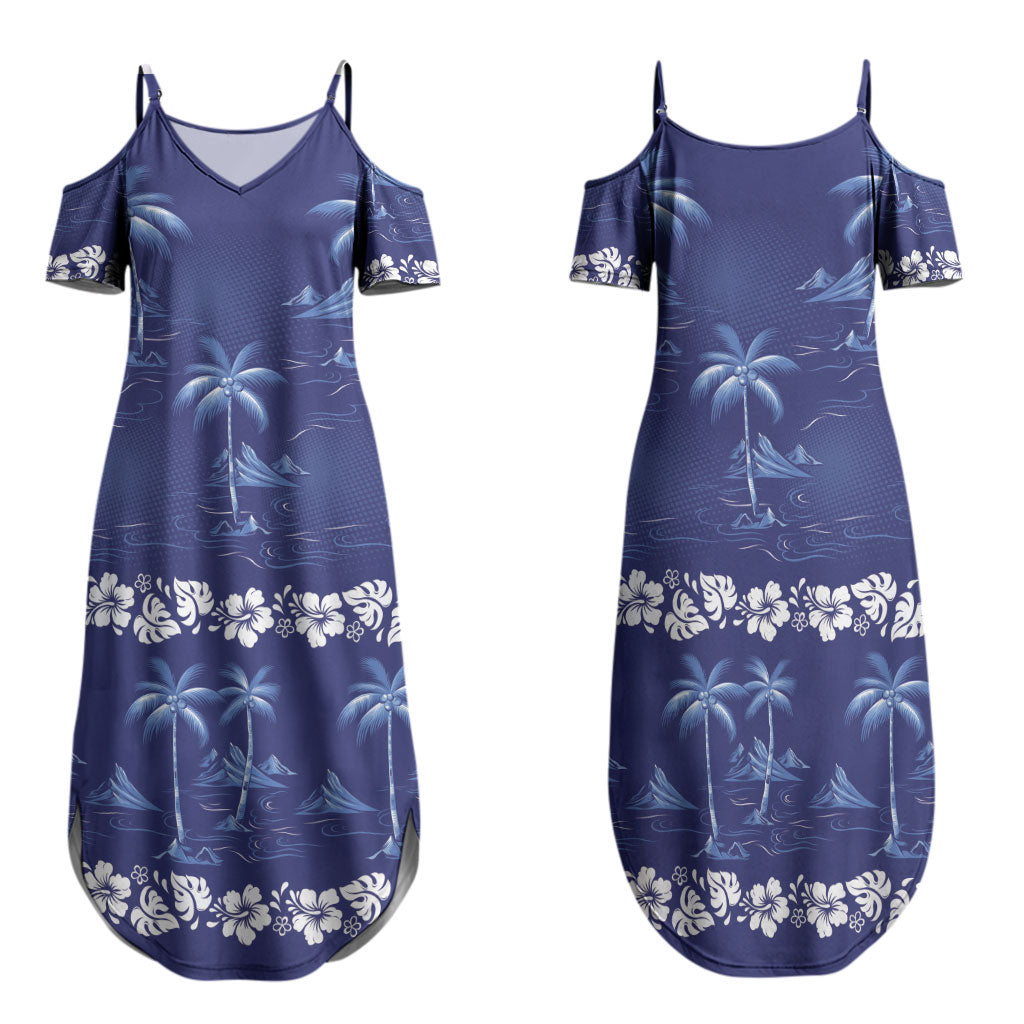 Blue Hawaii Palm Tree Hibiscus Family Matching Summer Maxi Dress and Hawaiian Shirt Fantasy Summer Vibe