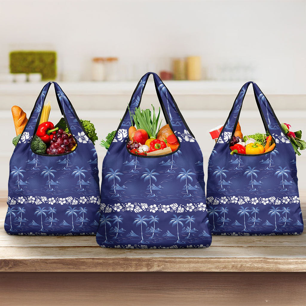 Blue Hawaii Palm Tree Hibiscus Grocery Bag Fantasy Summer Vibe