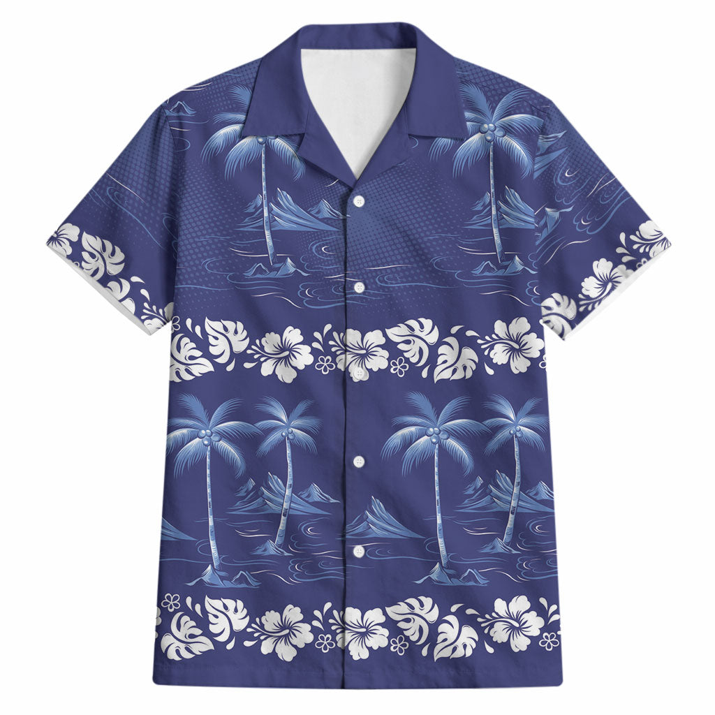 Blue Hawaii Palm Tree Hibiscus Hawaiian Shirt Fantasy Summer Vibe