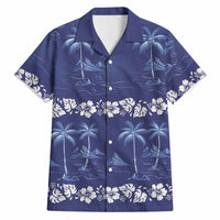 Blue Hawaii Palm Tree Hibiscus Hawaiian Shirt Fantasy Summer Vibe