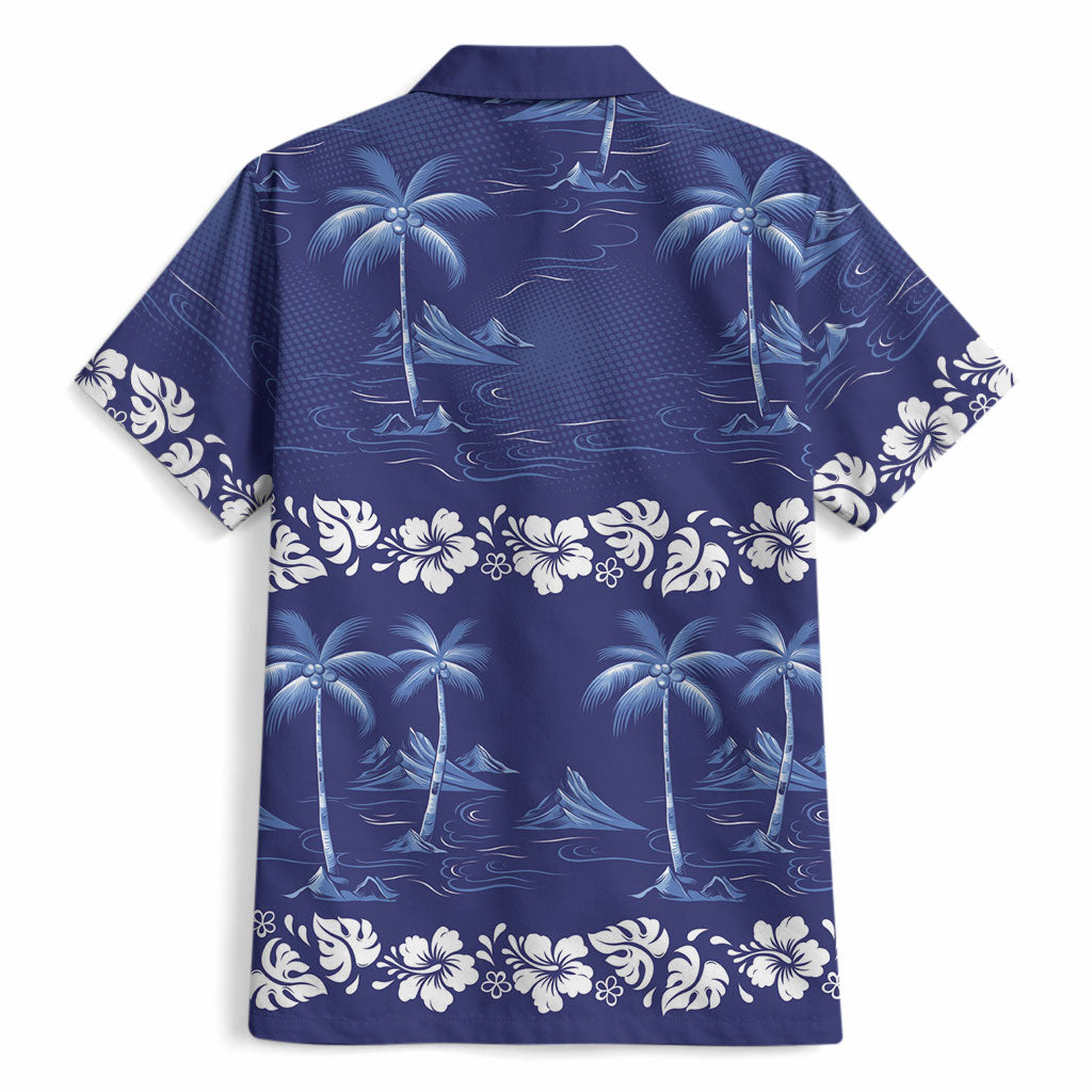 Blue Hawaii Palm Tree Hibiscus Hawaiian Shirt Fantasy Summer Vibe