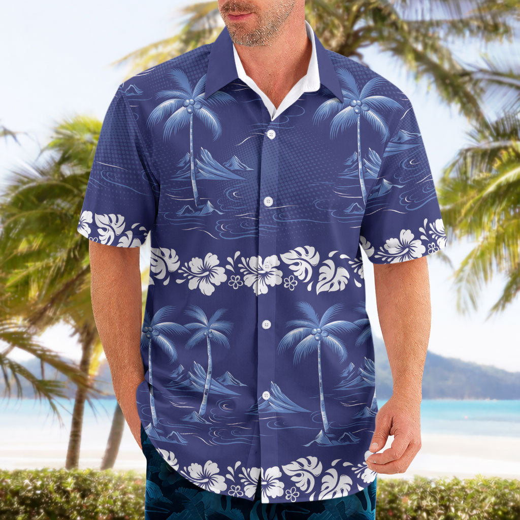 Blue Hawaii Palm Tree Hibiscus Hawaiian Shirt Fantasy Summer Vibe