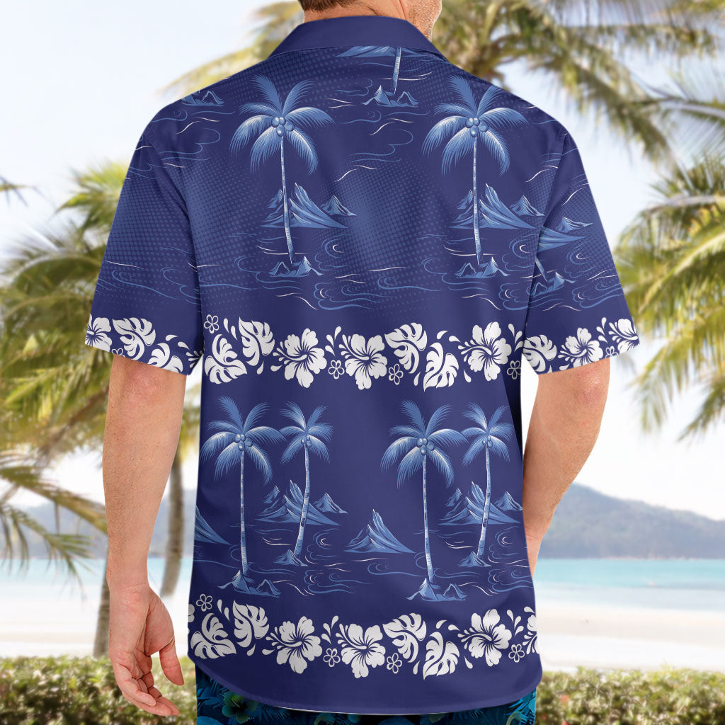 Blue Hawaii Palm Tree Hibiscus Hawaiian Shirt Fantasy Summer Vibe