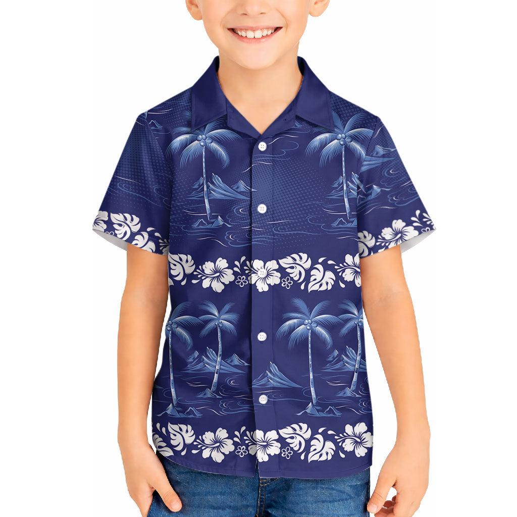 Blue Hawaii Palm Tree Hibiscus Hawaiian Shirt Fantasy Summer Vibe