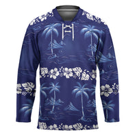 Blue Hawaii Palm Tree Hibiscus Hockey Jersey Fantasy Summer Vibe