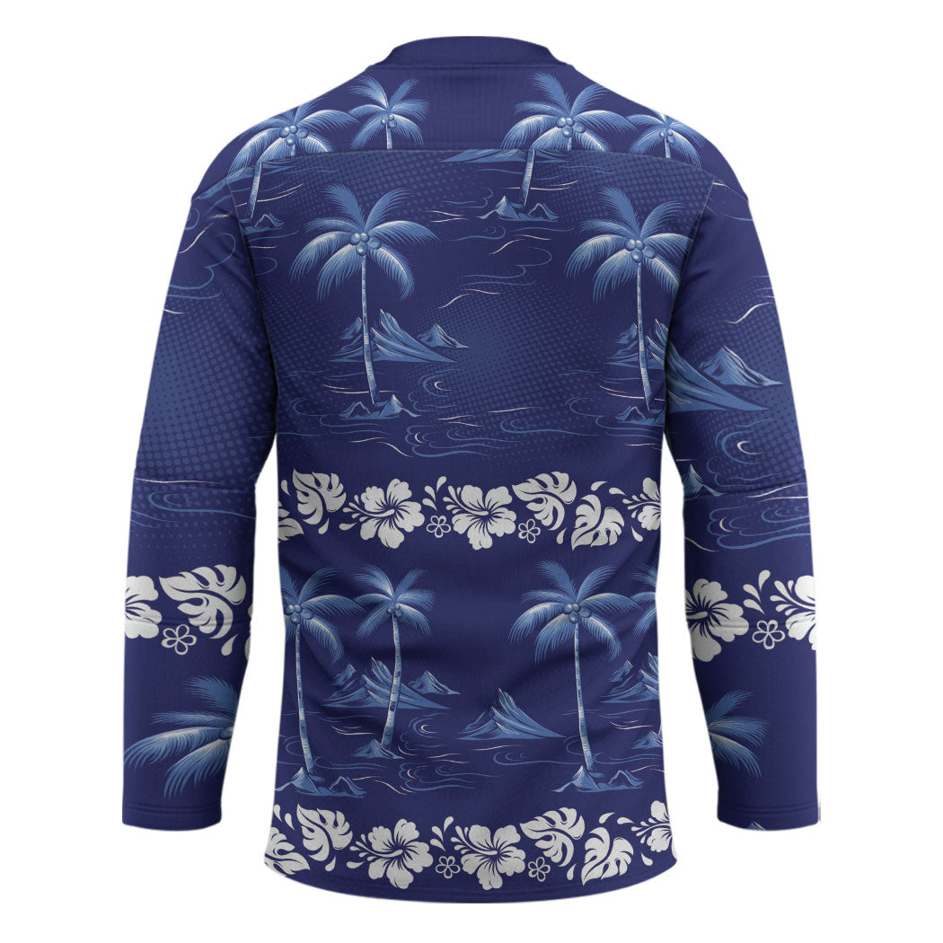 Blue Hawaii Palm Tree Hibiscus Hockey Jersey Fantasy Summer Vibe