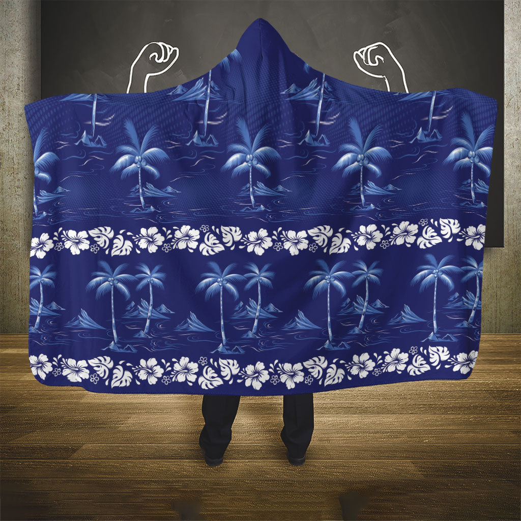Blue Hawaii Palm Tree Hibiscus Hooded Blanket Fantasy Summer Vibe