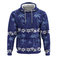 Blue Hawaii Palm Tree Hibiscus Hoodie Fantasy Summer Vibe