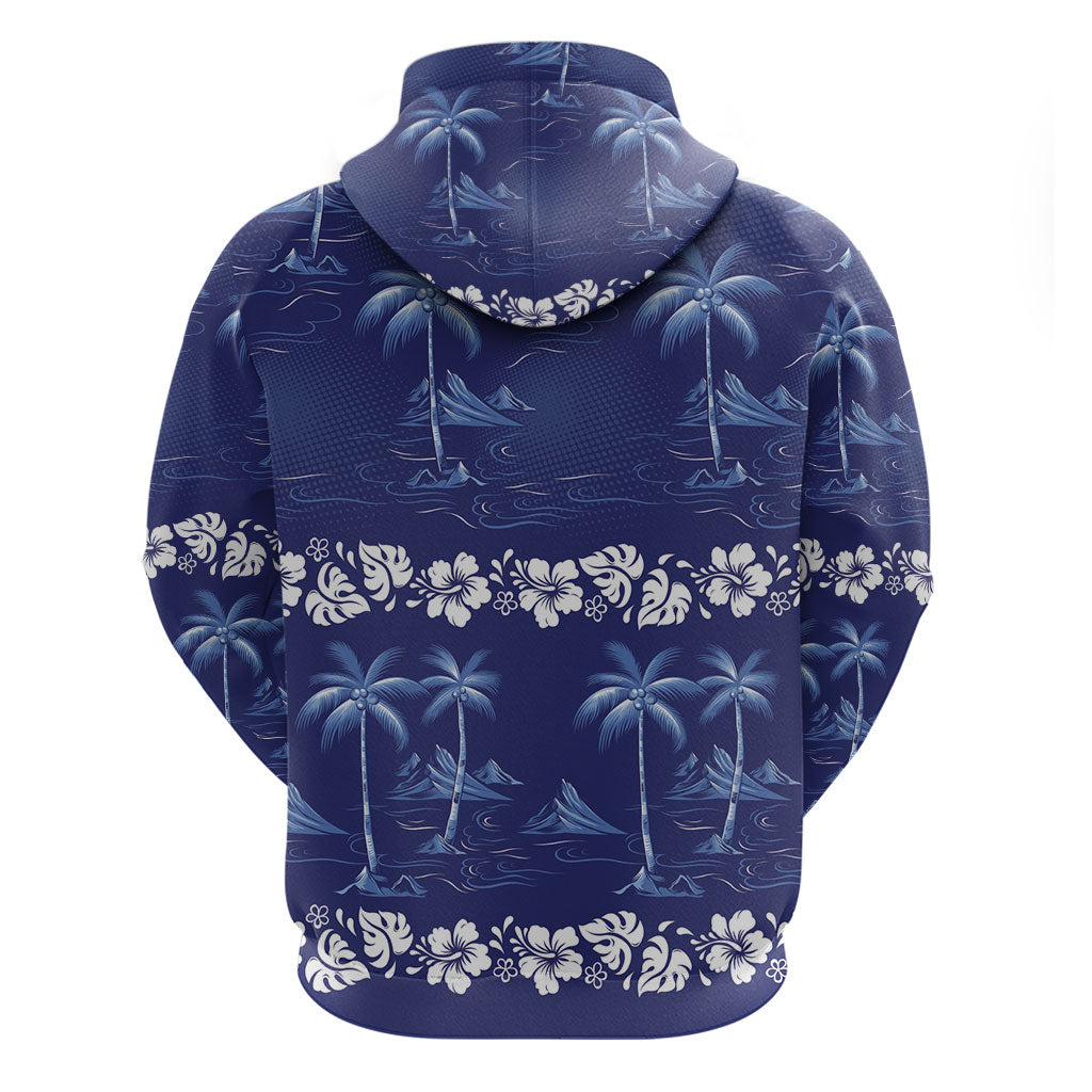 Blue Hawaii Palm Tree Hibiscus Hoodie Fantasy Summer Vibe