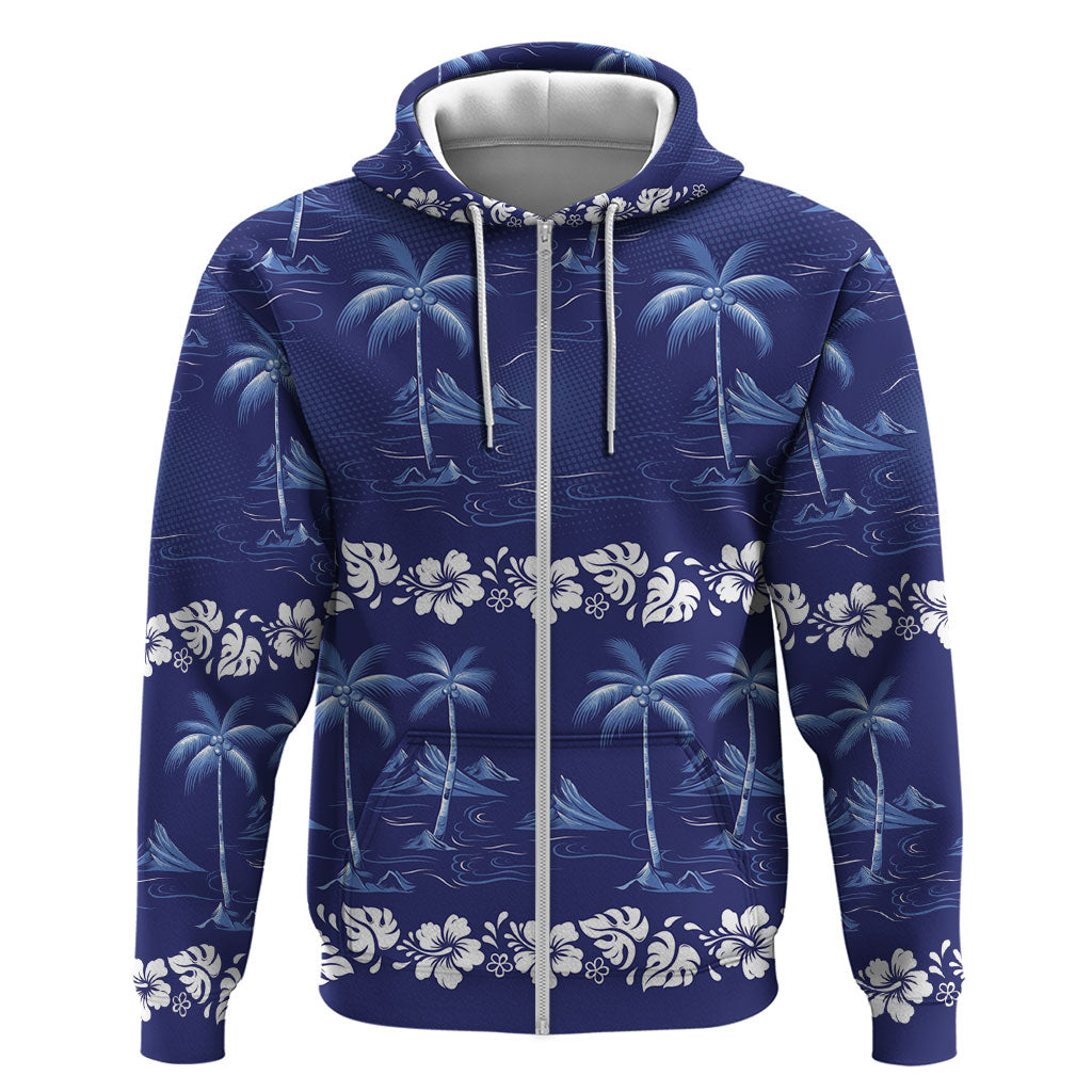 Blue Hawaii Palm Tree Hibiscus Hoodie Fantasy Summer Vibe
