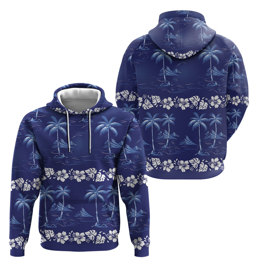 Blue Hawaii Palm Tree Hibiscus Hoodie Fantasy Summer Vibe