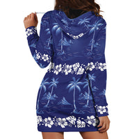 Blue Hawaii Palm Tree Hibiscus Hoodie Dress Fantasy Summer Vibe