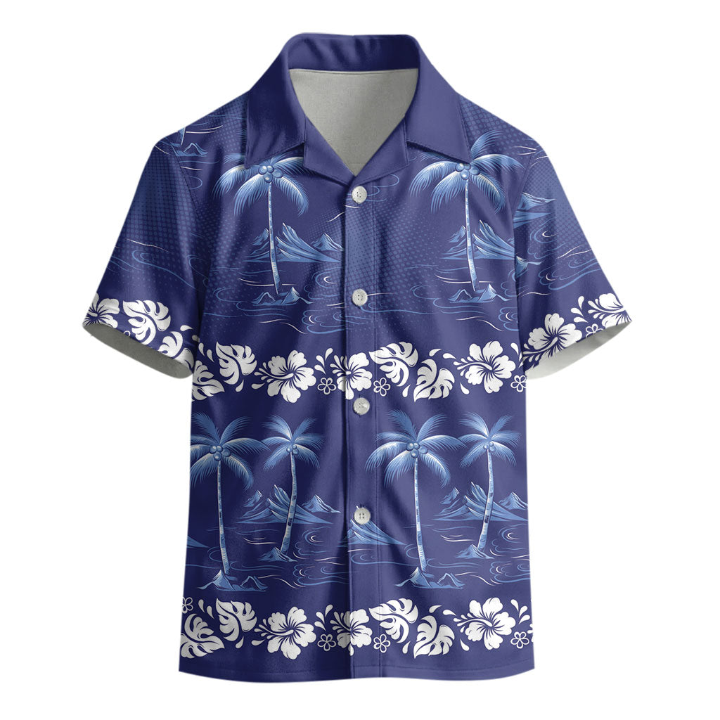 Blue Hawaii Palm Tree Hibiscus Kid Hawaiian Shirt Fantasy Summer Vibe