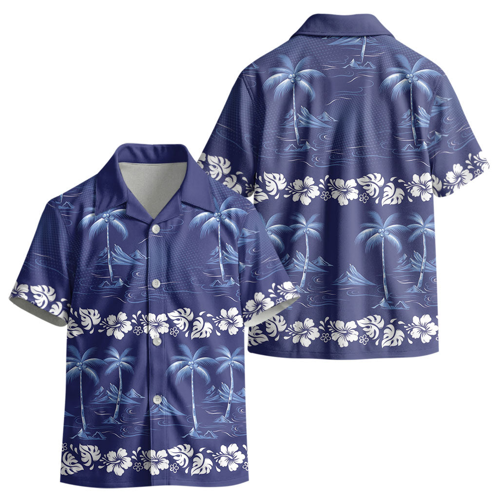 Blue Hawaii Palm Tree Hibiscus Kid Hawaiian Shirt Fantasy Summer Vibe