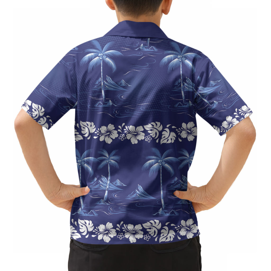Blue Hawaii Palm Tree Hibiscus Kid Hawaiian Shirt Fantasy Summer Vibe